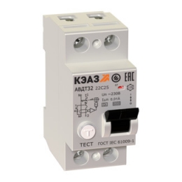 Выключатель автоматический дифференциального тока 2п C 16А 30мА тип A 6кА АВДТ32-22C16 A УХЛ4 КЭАЗ 2