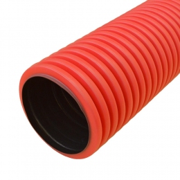 Труба гофрированная двустенная ПНД гибкая тип 450 (SN26) с/з красная d50 мм (50м/уп) Промрукав